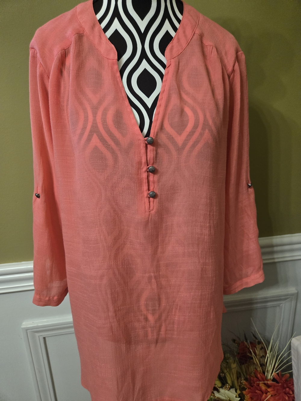 Bit & Bridle Coral Button-Detail Tunic Large